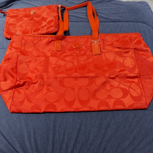 Coach Nylon Packable Weekender Bag - RED ❤ - Picture 3 of 15